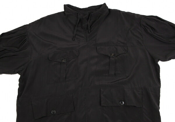 BALENCIAGA Silk Pocket Design High Neck Blouse Black Size 36