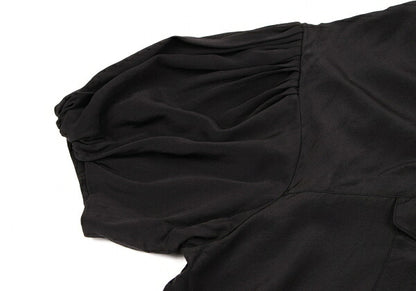 BALENCIAGA Silk Pocket Design High Neck Blouse Black Size 36