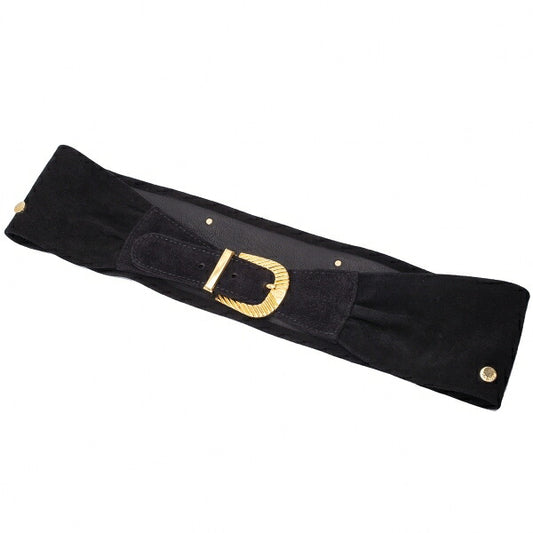 GUCCI Black Studded Suede Leather Belt
