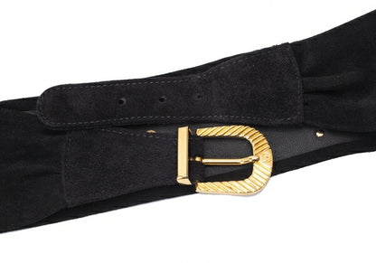GUCCI Black Studded Suede Leather Belt
