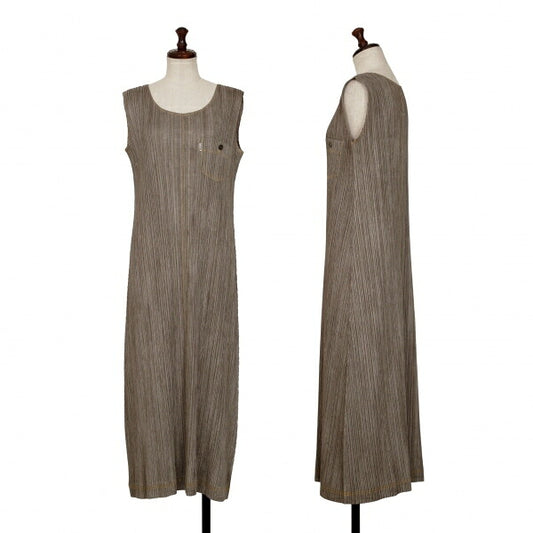 PLEATS PLEASE Pleated Stitch Design Dress Brown Size 3