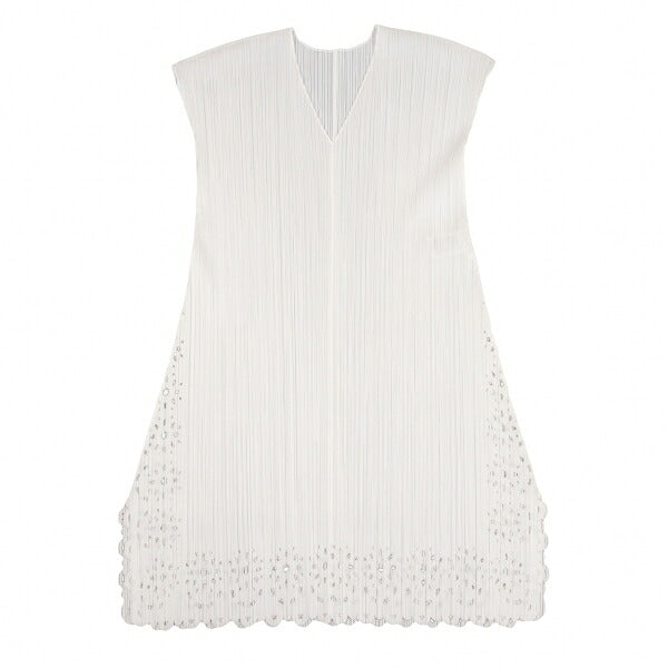 PLEATS PLEASE Pleated V-Neck Tunic Off-White Blouse Size 3