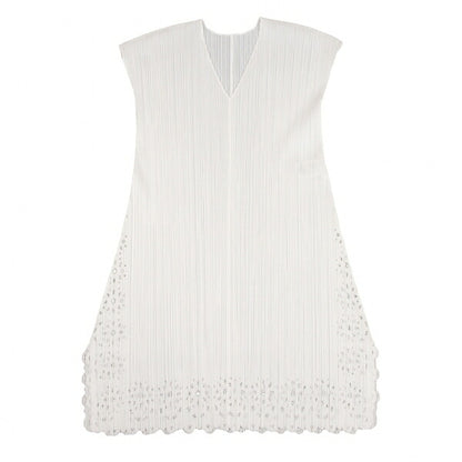 PLEATS PLEASE Pleated V-Neck Tunic Off-White Blouse Size 3