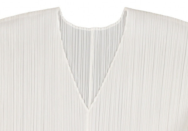 PLEATS PLEASE Pleated V-Neck Tunic Off-White Blouse Size 3