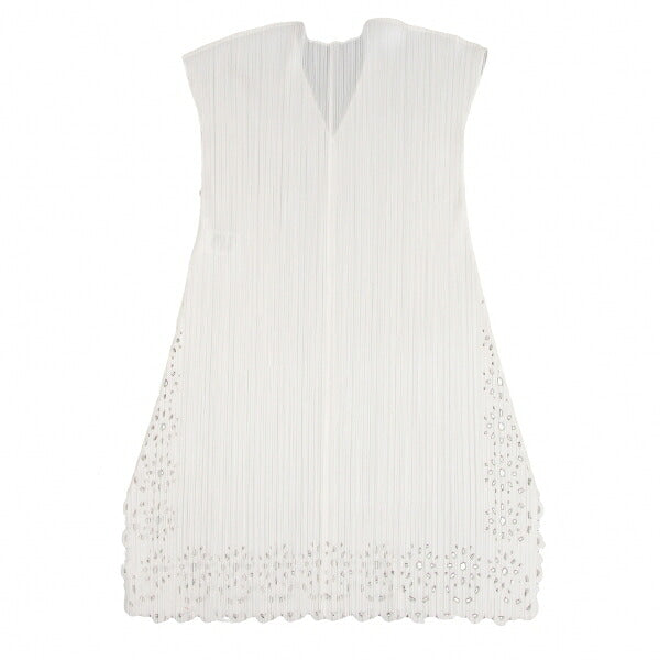 PLEATS PLEASE Pleated V-Neck Tunic Off-White Blouse Size 3