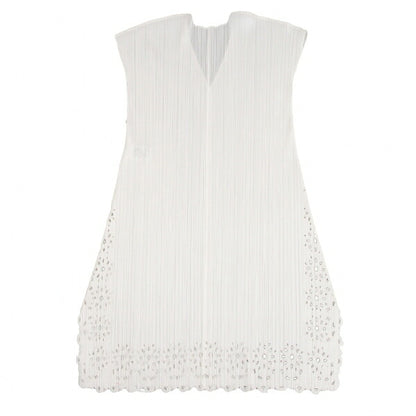 PLEATS PLEASE Pleated V-Neck Tunic Off-White Blouse Size 3