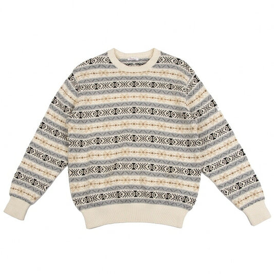Papas Cotton Fair Isle Knit Sweater Ivory Grey Size M