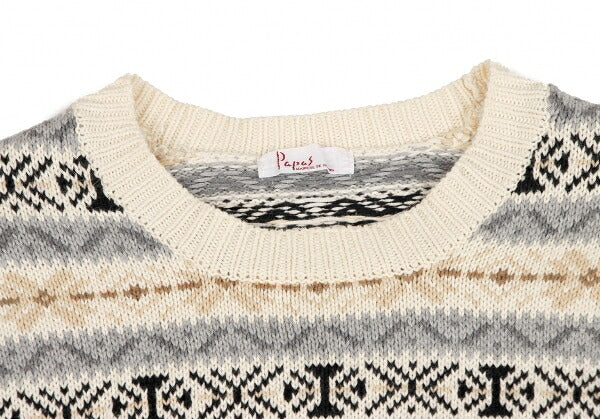 Papas Cotton Fair Isle Knit Sweater Ivory Grey Size M
