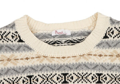 Papas Cotton Fair Isle Knit Sweater Ivory Grey Size M