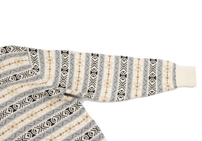 Papas Cotton Fair Isle Knit Sweater Ivory Grey Size M