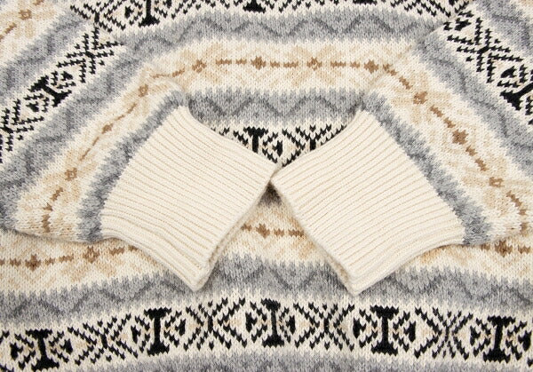 Papas Cotton Fair Isle Knit Sweater Ivory Grey Size M