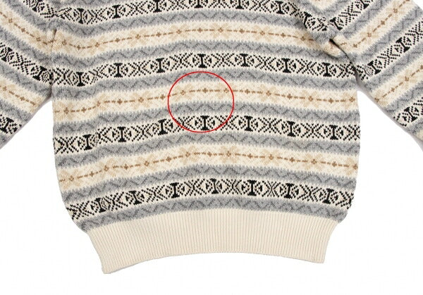 Papas Cotton Fair Isle Knit Sweater Ivory Grey Size M