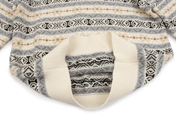 Papas Cotton Fair Isle Knit Sweater Ivory Grey Size M