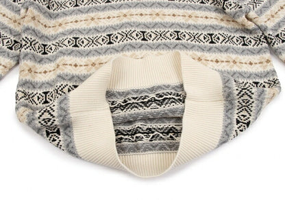 Papas Cotton Fair Isle Knit Sweater Ivory Grey Size M