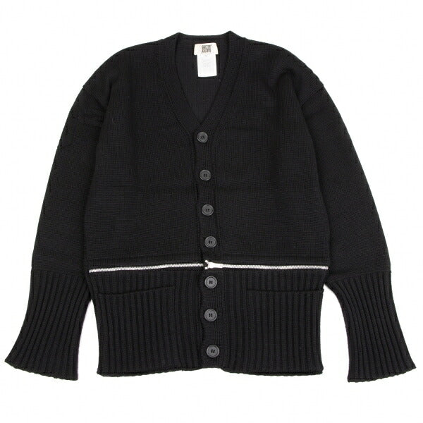 GAULTIER Black Wool Zip Design Cardigan Size M