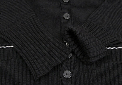 GAULTIER Black Wool Zip Design Cardigan Size M