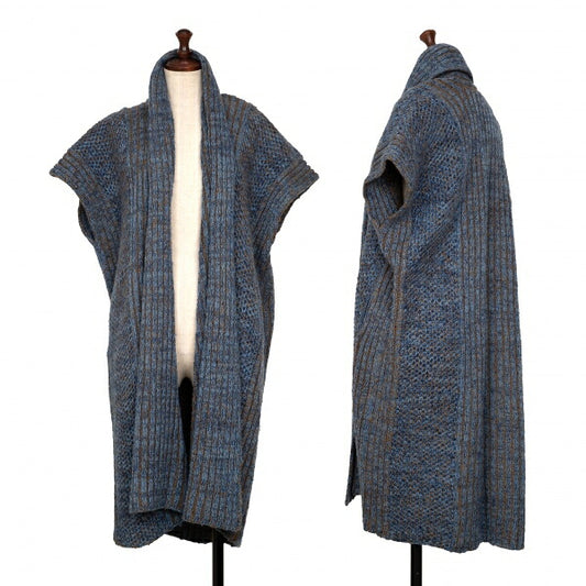 ISSEY MIYAKE Wool Silk Sleeveless Knit Gown Blue Size M