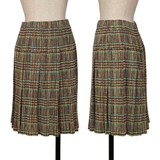 PLEATS PLEASE Tweed Transfer Print Skirt Yellow Multi Size 3