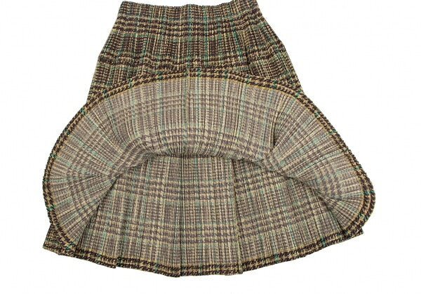 PLEATS PLEASE Tweed Transfer Print Skirt Yellow Size 3