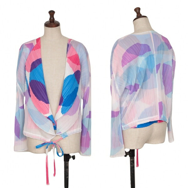 PLEATS PLEASE Watercolor Print Layered Cardigan Blue Size 3