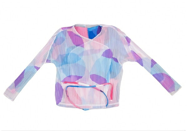 PLEATS PLEASE Watercolor Print Layered Cardigan Blue Size 3