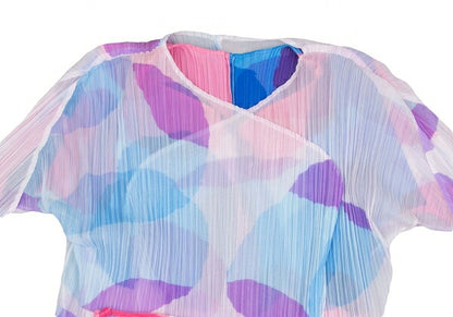 PLEATS PLEASE Watercolor Print Layered Cardigan Blue Size 3