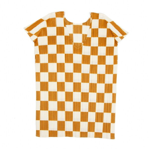 PLEATS PLEASE Pleated Checker Print T-Shirt Brown Size 3