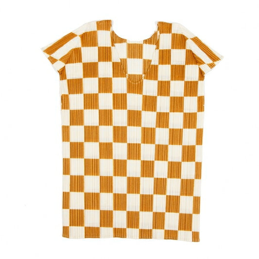 PLEATS PLEASE Pleated Checker Print T-Shirt Brown Size 3