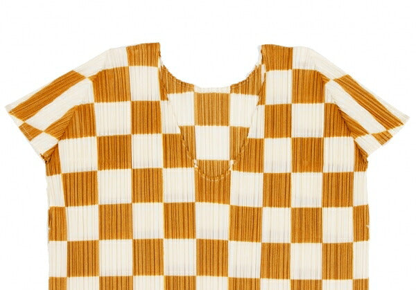 PLEATS PLEASE Pleated Checker Print T-Shirt Brown Size 3