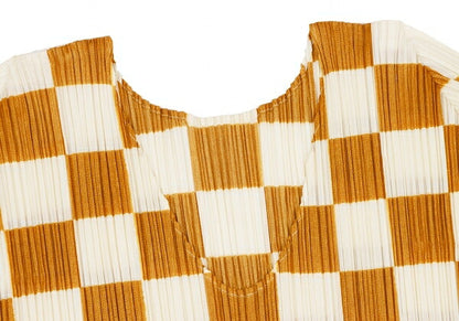 PLEATS PLEASE Pleated Checker Print T-Shirt Brown Size 3