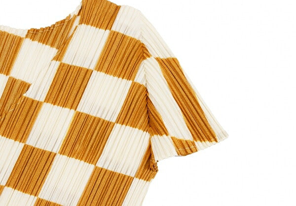 PLEATS PLEASE Pleated Checker Print T-Shirt Brown Size 3
