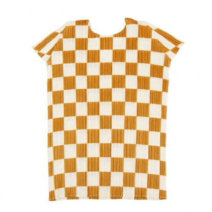 PLEATS PLEASE Pleated Checker Print T-Shirt Brown Size 3