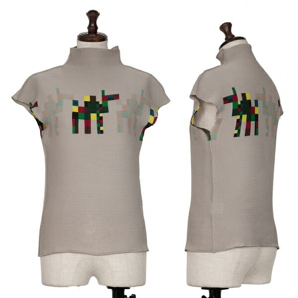 ISSEY MIYAKE me Pixel Print Pleated Blouse Gray Size F