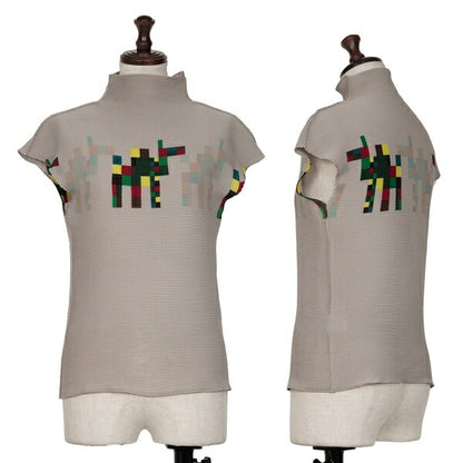 ISSEY MIYAKE me Pixel Print Pleated Blouse Gray Size F