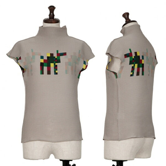 ISSEY MIYAKE me Pixel Print Pleated Blouse Gray Size F