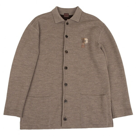 Papas Brown Wool Blend Logo Embroidered Knit Jacket Size 46S