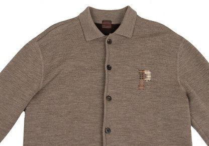 Papas Brown Wool Blend Logo Embroidered Knit Jacket Size 46S