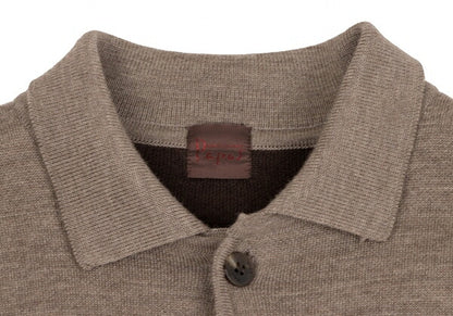 Papas Brown Wool Blend Logo Embroidered Knit Jacket Size 46S