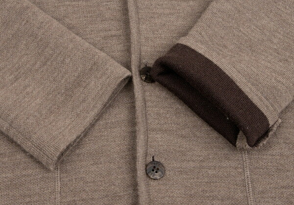 Papas Brown Wool Blend Logo Embroidered Knit Jacket Size 46S