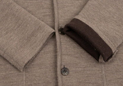 Papas Brown Wool Blend Logo Embroidered Knit Jacket Size 46S