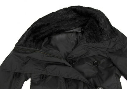 ISSEY MIYAKE Poly Back Belt Fur Padded Coat Black Size 2