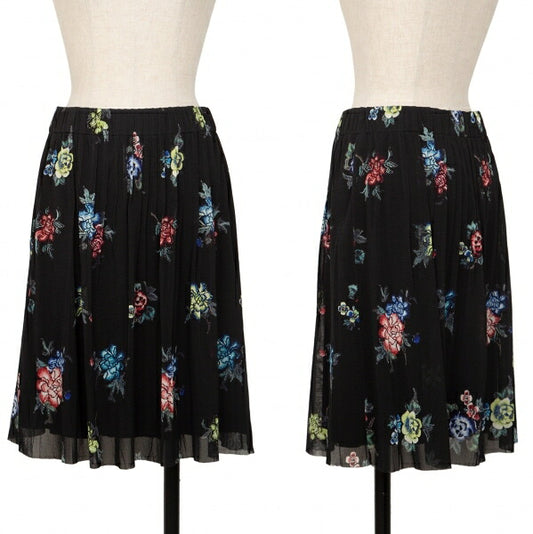VIVIENNE TAM Floral Print Pleated Sheer Skirt Black Size 1