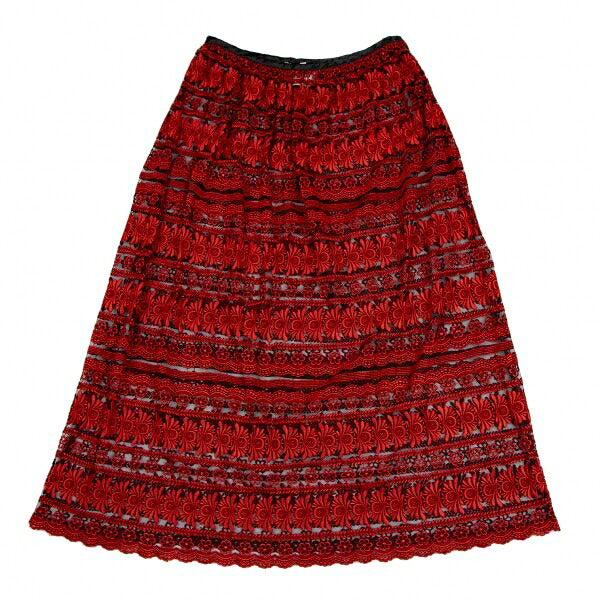 COMME des GARCONS Floral Embroidery Sheer Skirt Red Size M