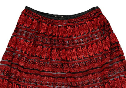 COMME des GARCONS Floral Embroidery Sheer Skirt Red Size M
