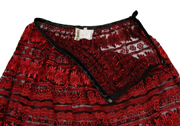 COMME des GARCONS Floral Embroidery Sheer Skirt Red Size M