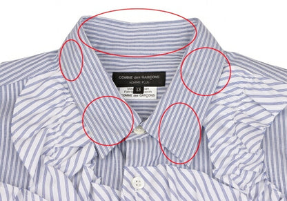 COMME des GARCONS HOMME PLUS White Blue Frill Shirt Size XS