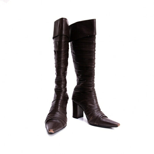 Jean Paul GAULTIER Leather Long Mummy Boots Brown Size 23CM