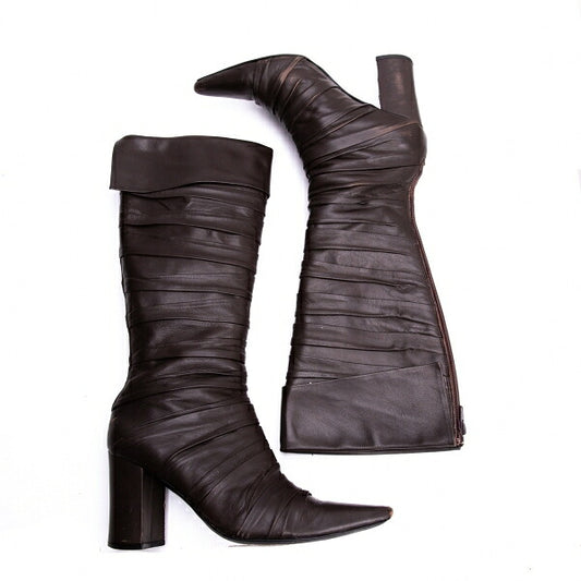 Jean Paul GAULTIER Leather Long Mummy Boots Brown Size 23CM