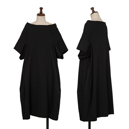 LIMI feu Wool Gabardine Wide Short Sleeve Dress Black Size S