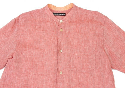 ISSEY MIYAKE MEN Linen No-Collar S/S Shirt Red Size 2
